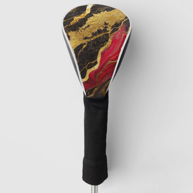 Rotes schwarzes Marmormuster mit Gold Golf Headcover (Vorderseite)