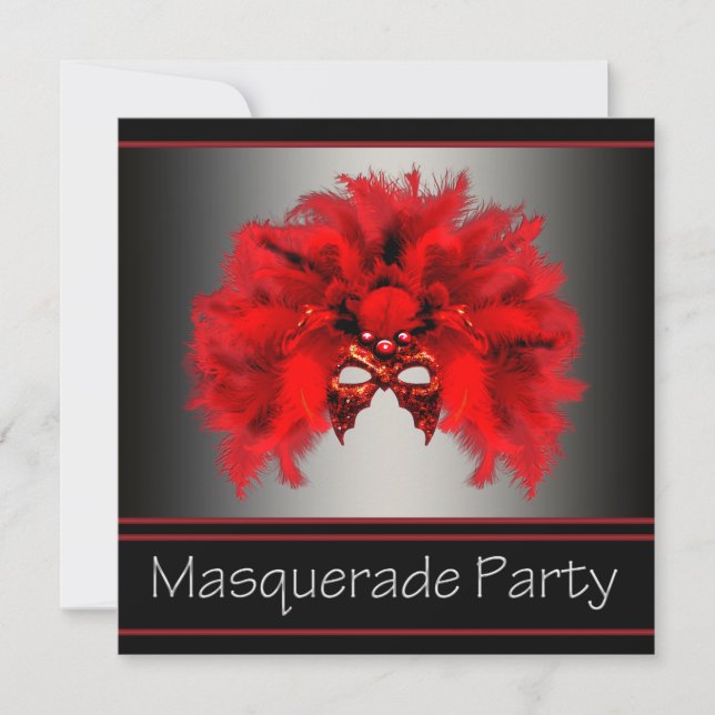 Rotes Schwarzes Maskerade Party Einladung (Vorderseite)