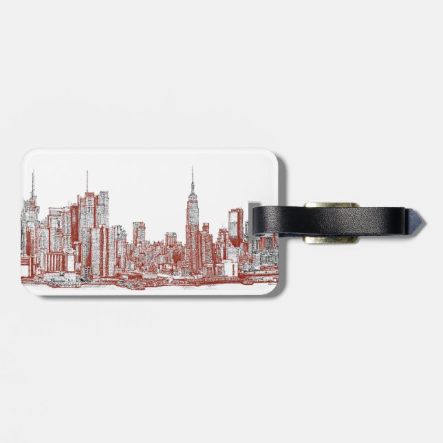 Rotes Schwarzes New York Gepäckanhänger (Rückseite horizontal)