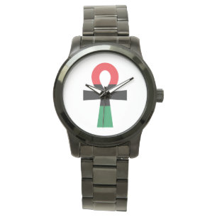 Rotes, schwarzes u. grünes Ankh Armbanduhr