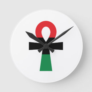 Rotes, schwarzes u. grünes Ankh Runde Wanduhr