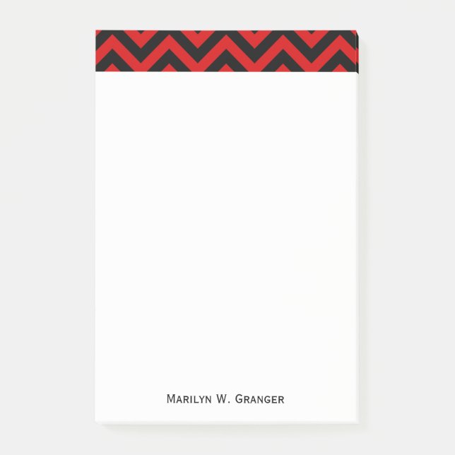 Rotes, schwarzes, Zickzack ZigZag-Muster Post-it Klebezettel (Vorderseite)