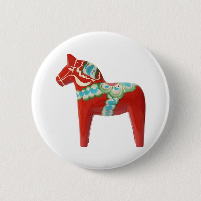Rotes Schwede Dala Pferd Button (Vorderseite)