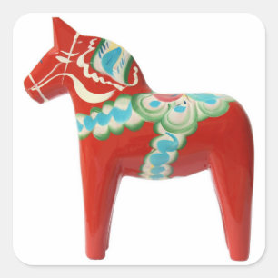 Rotes Schwede Dala Pferd Quadratischer Aufkleber