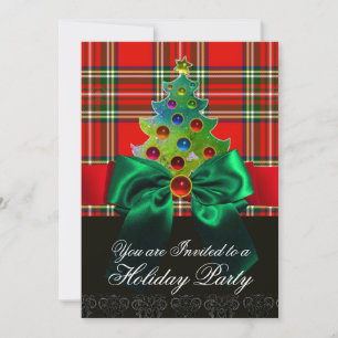 ROTES SCOTTISH TARTAN, GREEN BOW UND CHRISTMAS BAU EINLADUNG