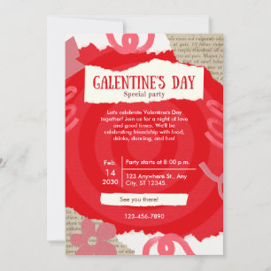 Rotes Scrapbook Galentine's Day Party Karte
