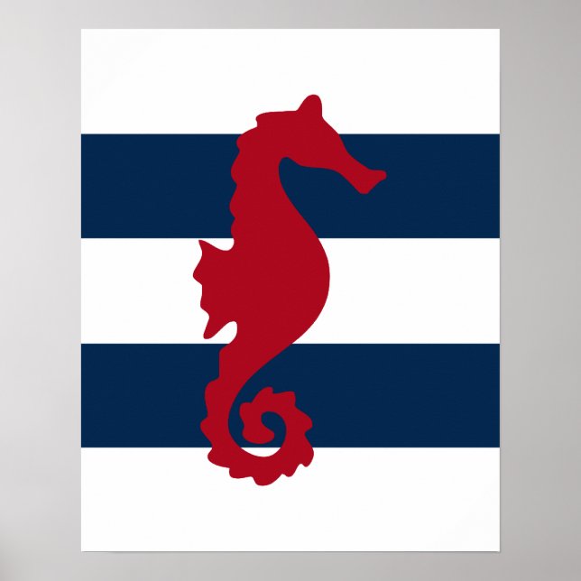 Rotes Seepferd auf Marinebänder und weiße Streifen Poster (Vorne)