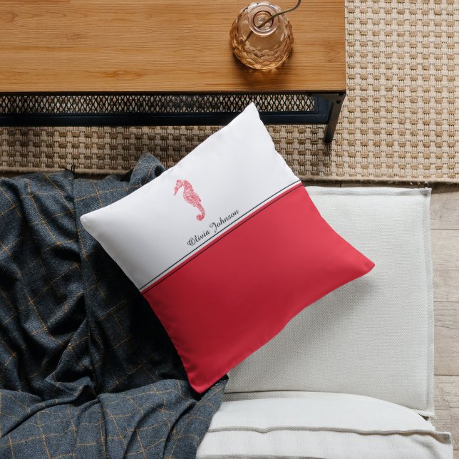 Rotes Seepferd zeichne Meeresleben Name elegant Kissen (Von Creator hochgeladen)