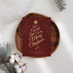 Rotes Sehr Fröhliches Weihnachtsbaum-Familien-Schr Folien Feiertagskarte