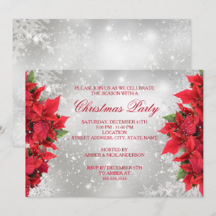 Rotes Silber Glanz Stechpalme Florales Weihnachtsf Einladung