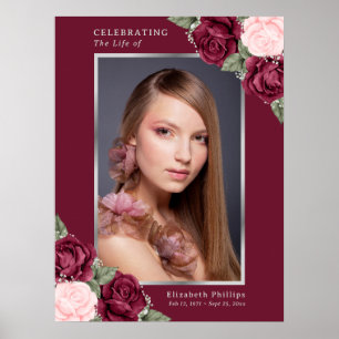 Rotes silbernes Blumenfoto - Zeichen zum Gedenken Poster