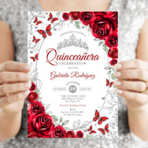 Rotes silbernes florales Quinceanera