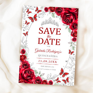 Rotes silbernes florales Quinceanera Save The Date