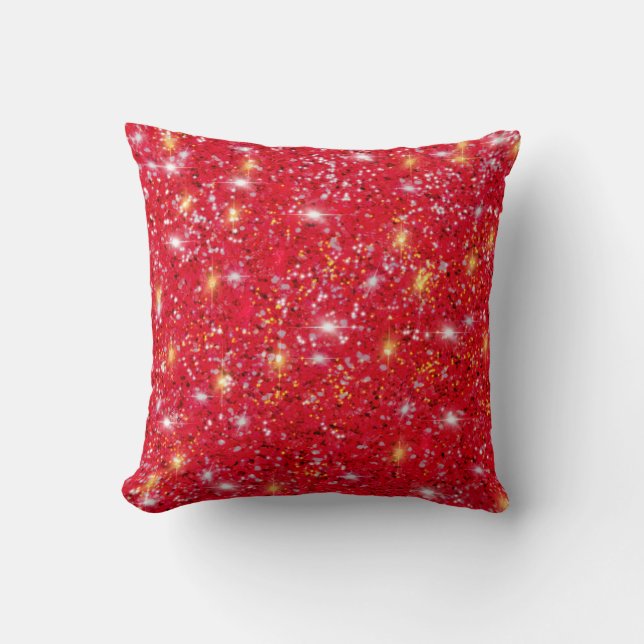 Rotes silberweißes glitzerndes Glitzer Kissen (Vorderseite)