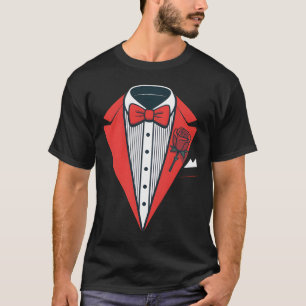 Rotes Smoking-Kostüm mit roter Fliege und Rose T-Shirt