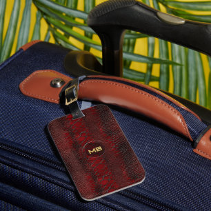 Rotes Snakeskin Leder drucken Embosses Monogramm Gepäckanhänger