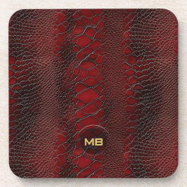 Rotes Snakeskin Leder drucken Embosses Monogramm Getränkeuntersetzer