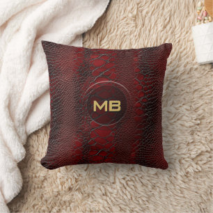 Rotes Snakeskin Leder drucken Embosses Monogramm Kissen