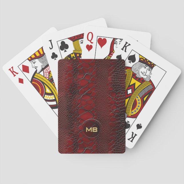 Rotes Snakeskin Leder drucken Embosses Monogramm Spielkarten (Rückseite)