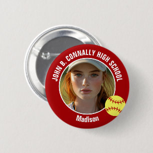 Rotes Softball-Spieler-Foto High School Spirit Button