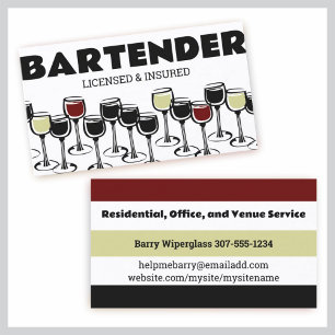 rotes Sommelier-Catering busin Gläser des weißen Visitenkarte
