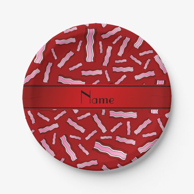 Rotes Speckmuster mit personalisiertem Namen Pappteller (Vorderseite)