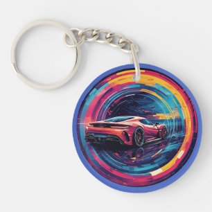 Rotes Sportauto im modernen surrealen künstlerisch Schlüsselanhänger