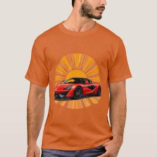Rotes Sportauto mit Sonnenstrahlen-Hintergrund T-Shirt