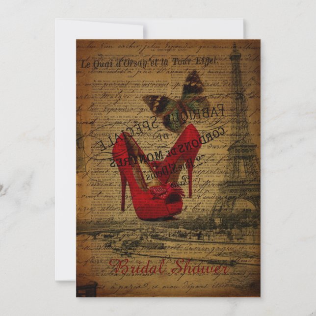 rotes Stiletteiffel-Turmparis-Brautparty Einladung (Vorderseite)
