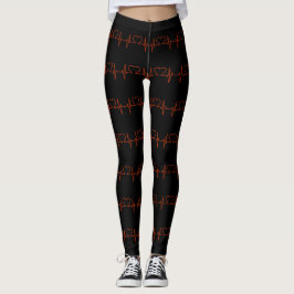 Rotes stilvolles Herzschlagmuster auf Schwarzem Leggings