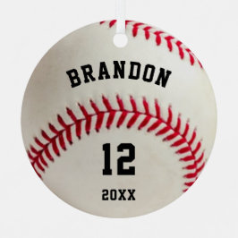 Rotes Stitching im Baseball-Foto Personalisiert Ornament Aus Metall
