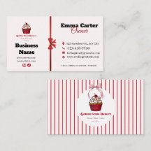 Rotes Streifen Bäckerei Visitenkarte Cupcake