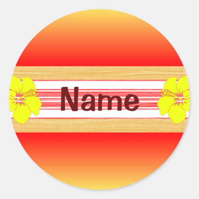 Rotes Surfboard für hawaiianischen Hibiskus Runder Aufkleber (Vorderseite)