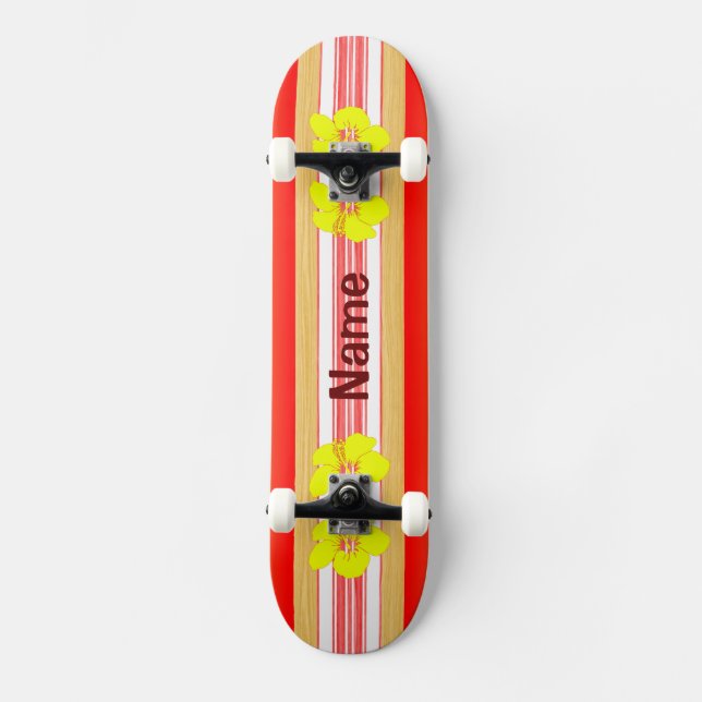 Rotes Surfboard für hawaiianischen Hibiskus Skateboard (Vorderseite)