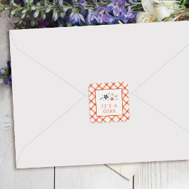 Rotes süßes florales Etikett mit Siegel für Baby M Quadratischer Aufkleber