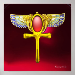 ROTES TALISMAN / ÄGYPTISCHER GEFLÜGELTER ANKH MIT POSTER
