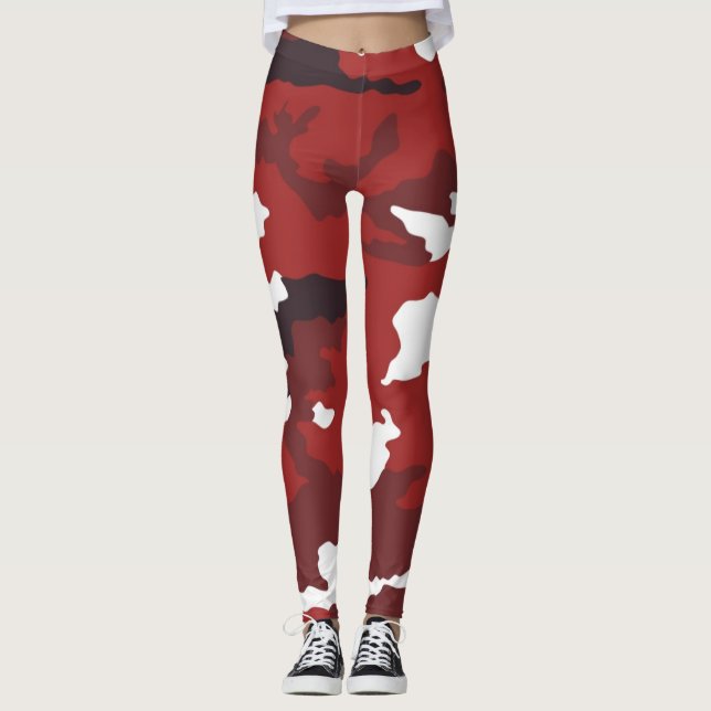 Rotes Tarnmuster Leggings (Vorderseite)