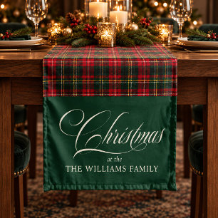Rotes Tartan-Karo Dunkelgrün Weihnachten Familie Kurzer Tischläufer