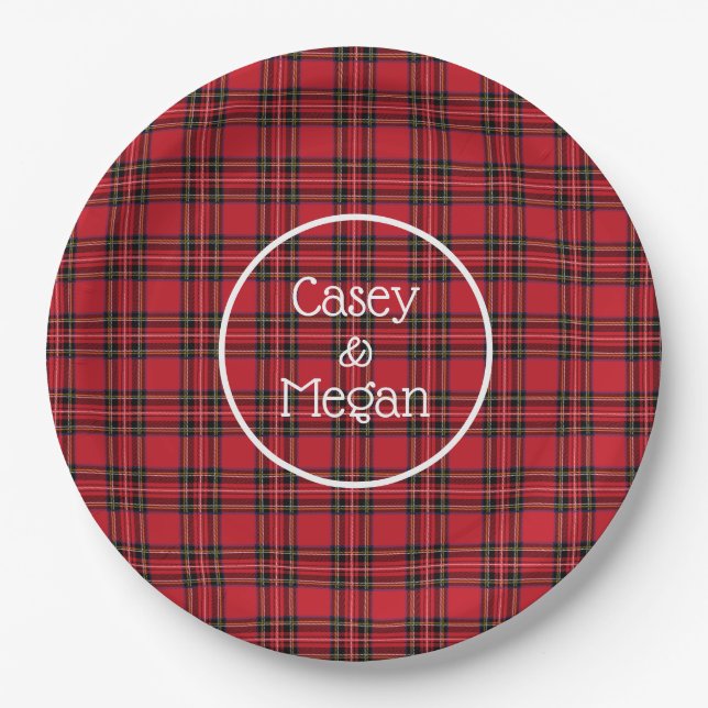 Rotes Tartan-Karo-Papiertablett Pappteller (Vorderseite)