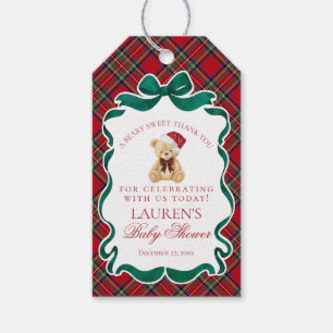 Rotes Tartan-Karo-Weihnachtsbär-Baby-Party-Geschen Geschenkanhänger