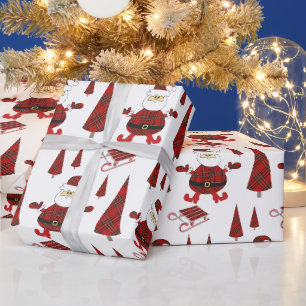 Rotes Tartan-Mode-Weihnachtsmann-Muster Geschenkpapier