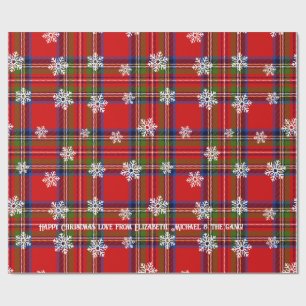 Rotes Tartan-Schneeflocken-personalisiertes Weihna Geschenkpapier