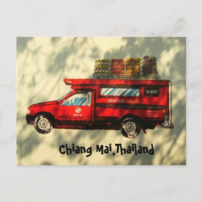 Rotes Taxi in Chiang Mai Postkarte (Vorderseite)