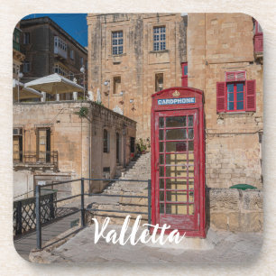 Rotes Telefonhäuschen in Valletta Malta Getränkeuntersetzer