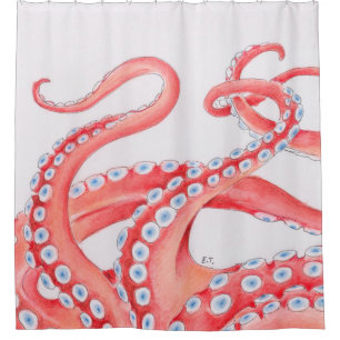 Rotes Tentakel-Kraken-Aquarell Duschvorhang