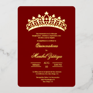 Rotes Thema Quinceanera Folieneinladung
