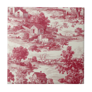 Rotes Toile-Landschaftsmuster Fliese
