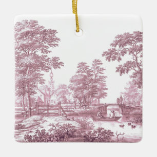 Rotes Toile-Vintage- Französisch-Idyll-Brücke-Boot Keramikornament