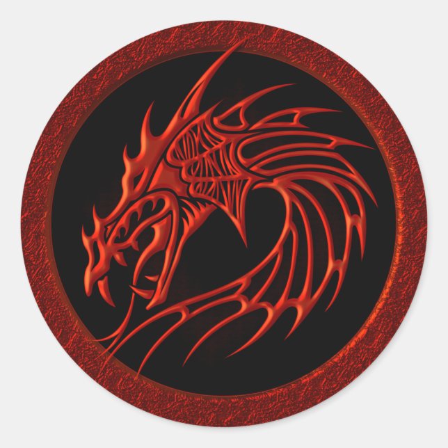 ROTES TRIBAL DRAGON RUNDER AUFKLEBER (Vorderseite)