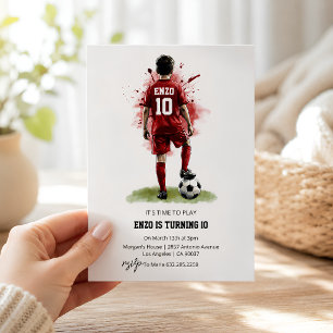 Rotes Trikot Junge Rückansicht Fußball-Geburtstag Einladung